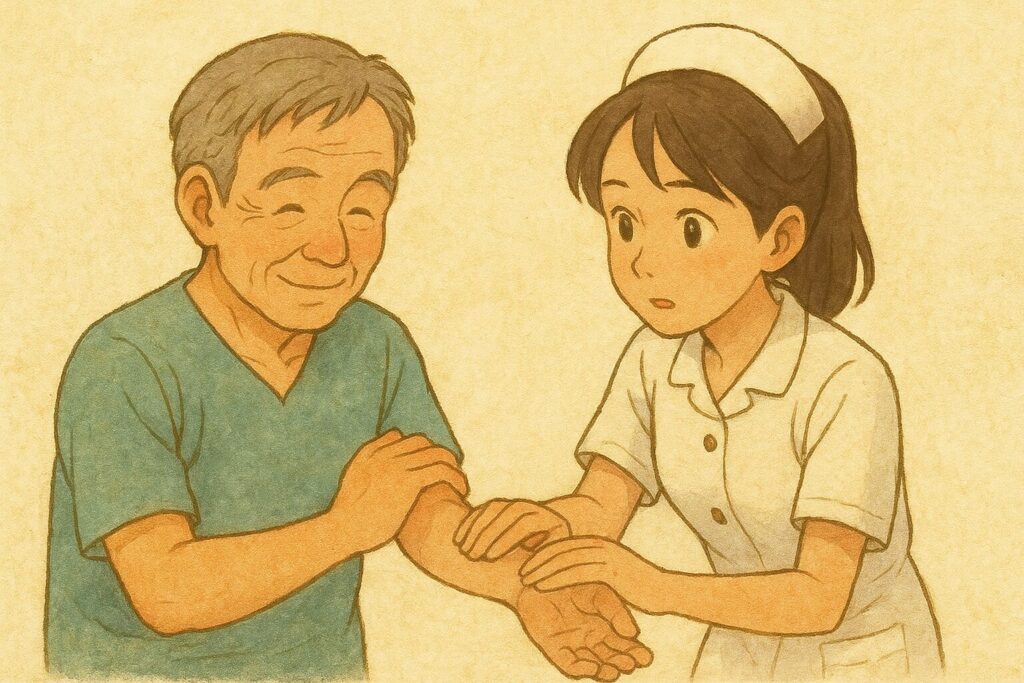 橈骨動脈の触知　新人看護師