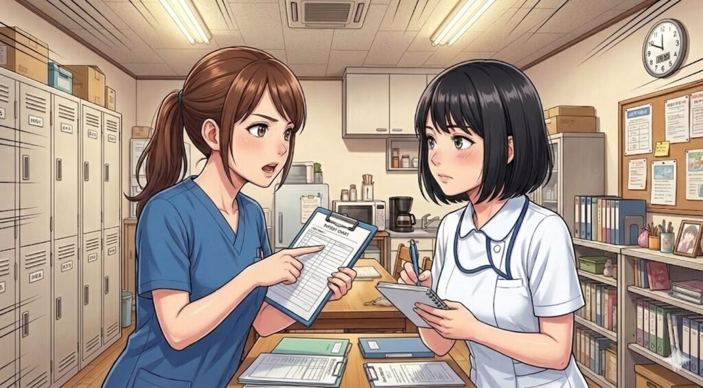 申し送りをしている看護師