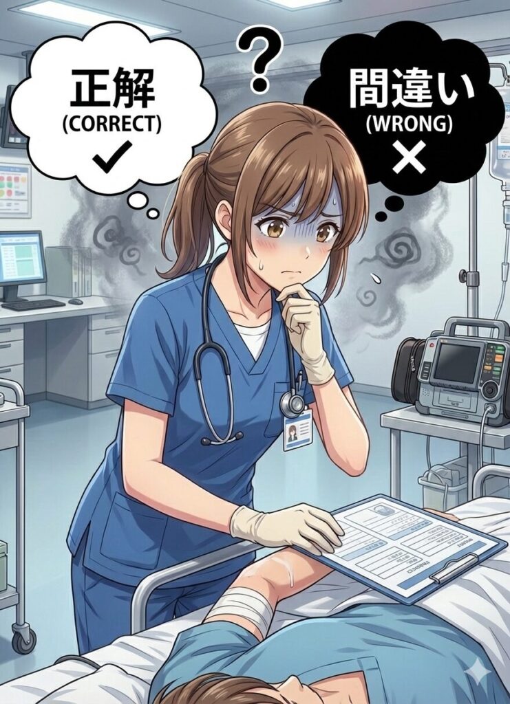 白か黒かで迷っている看護師