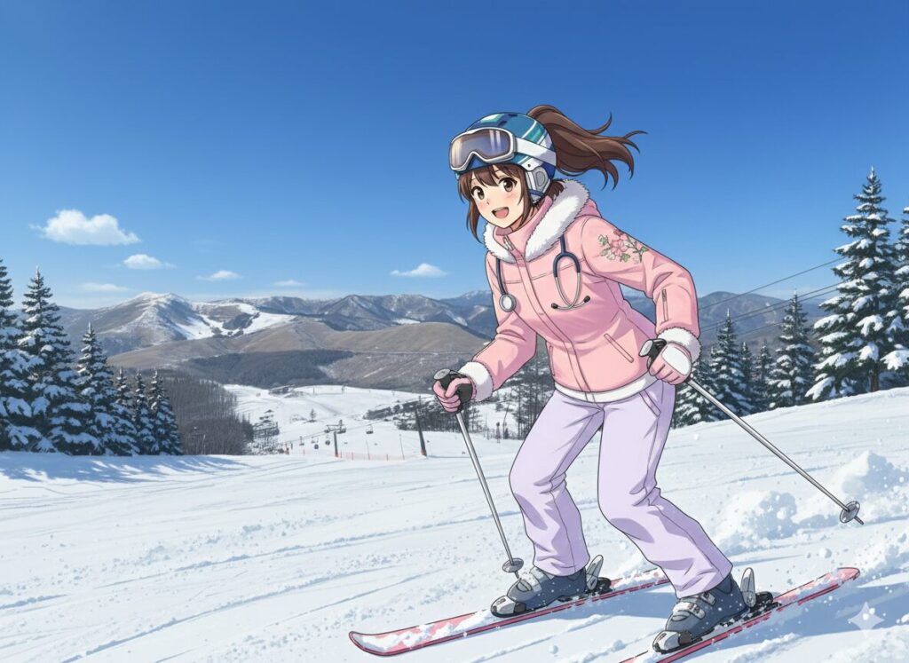 スキーを楽しむ看護師