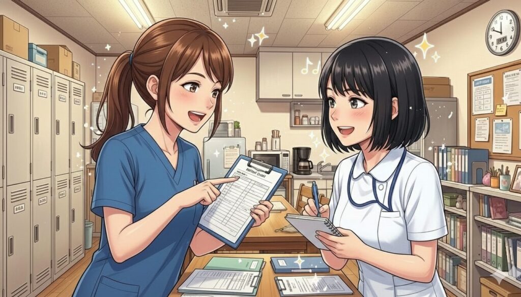 申し送りをする看護師