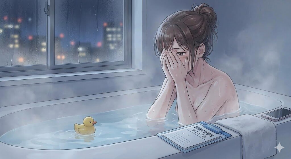 風呂に入って悩む看護師