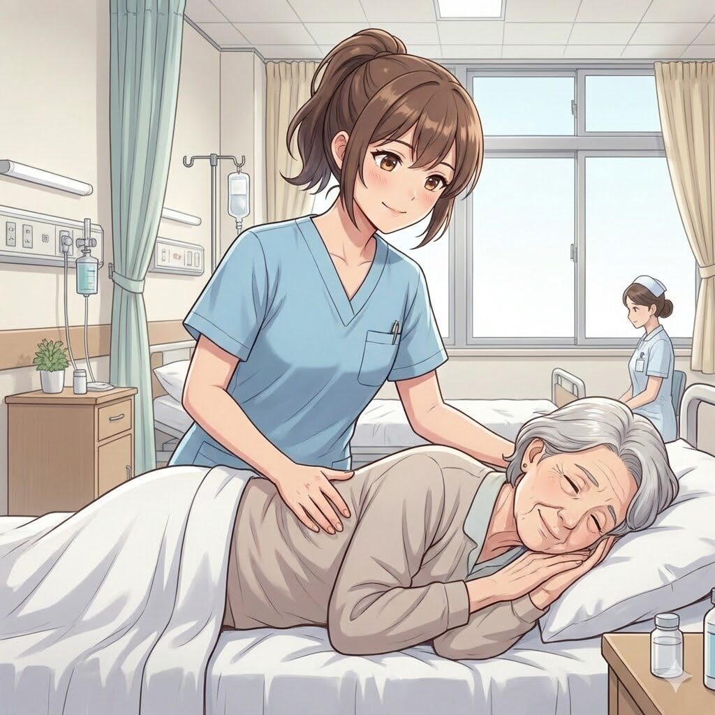 腰をさする看護師