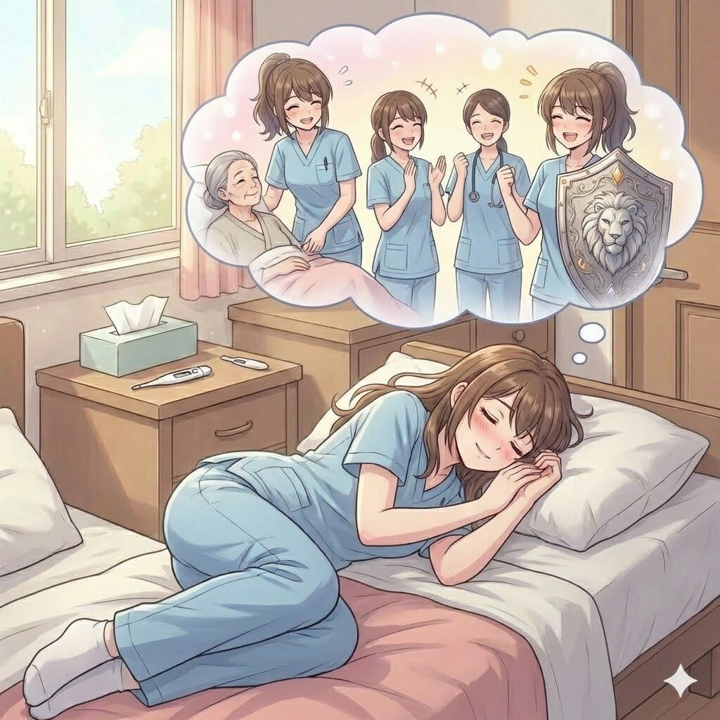 夜勤前に昼寝している看護師