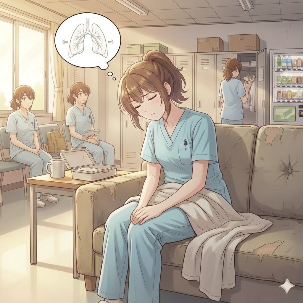 昼休憩中に深呼吸する看護師