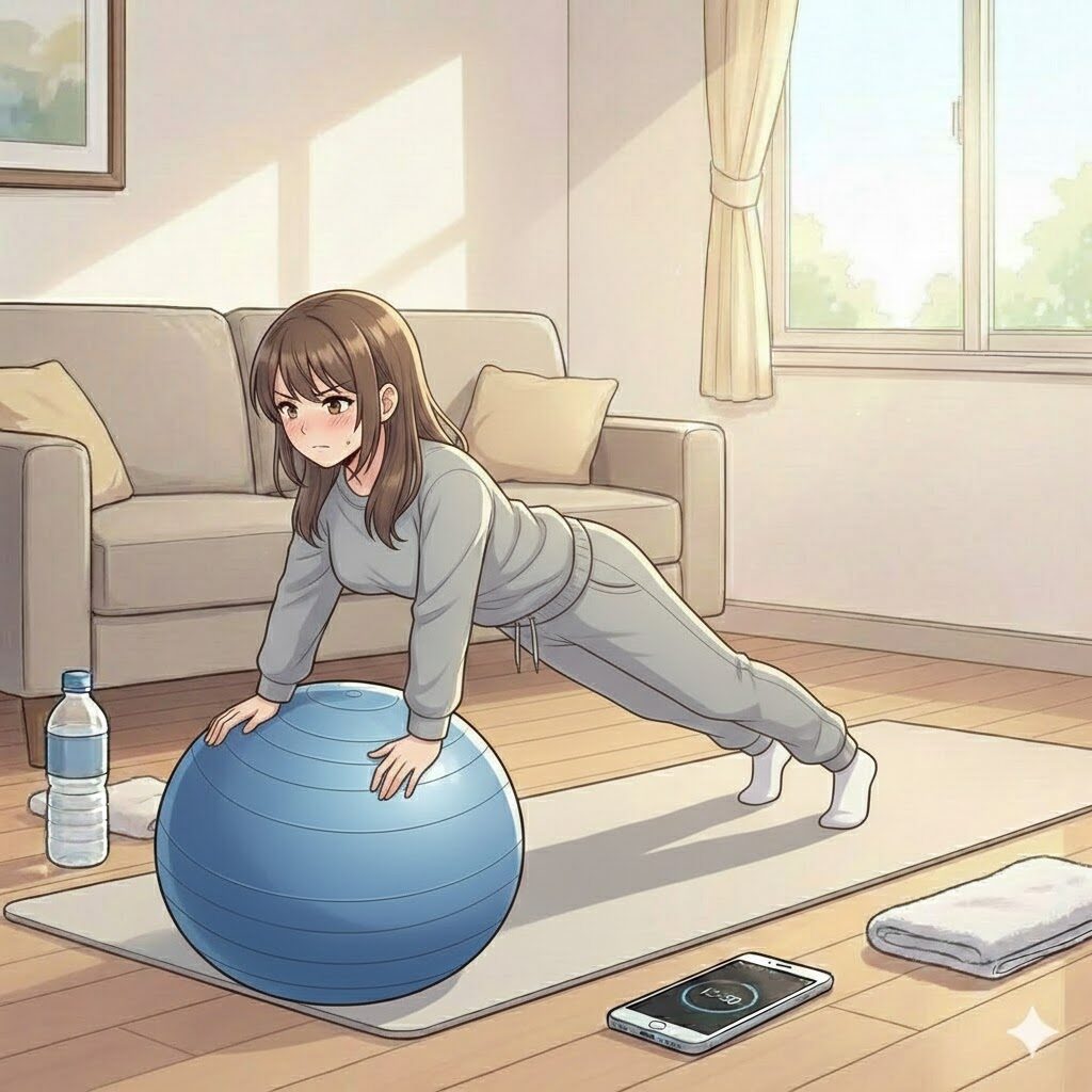 バランスボールに乗る看護師