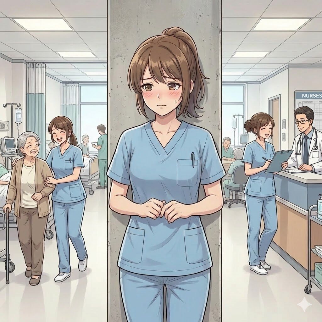 同期の看護師が頑張っているのを見ている看護師