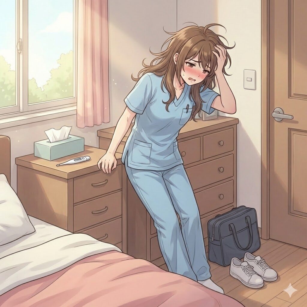 体調が悪いけど、頑張って出勤しようとしている看護師