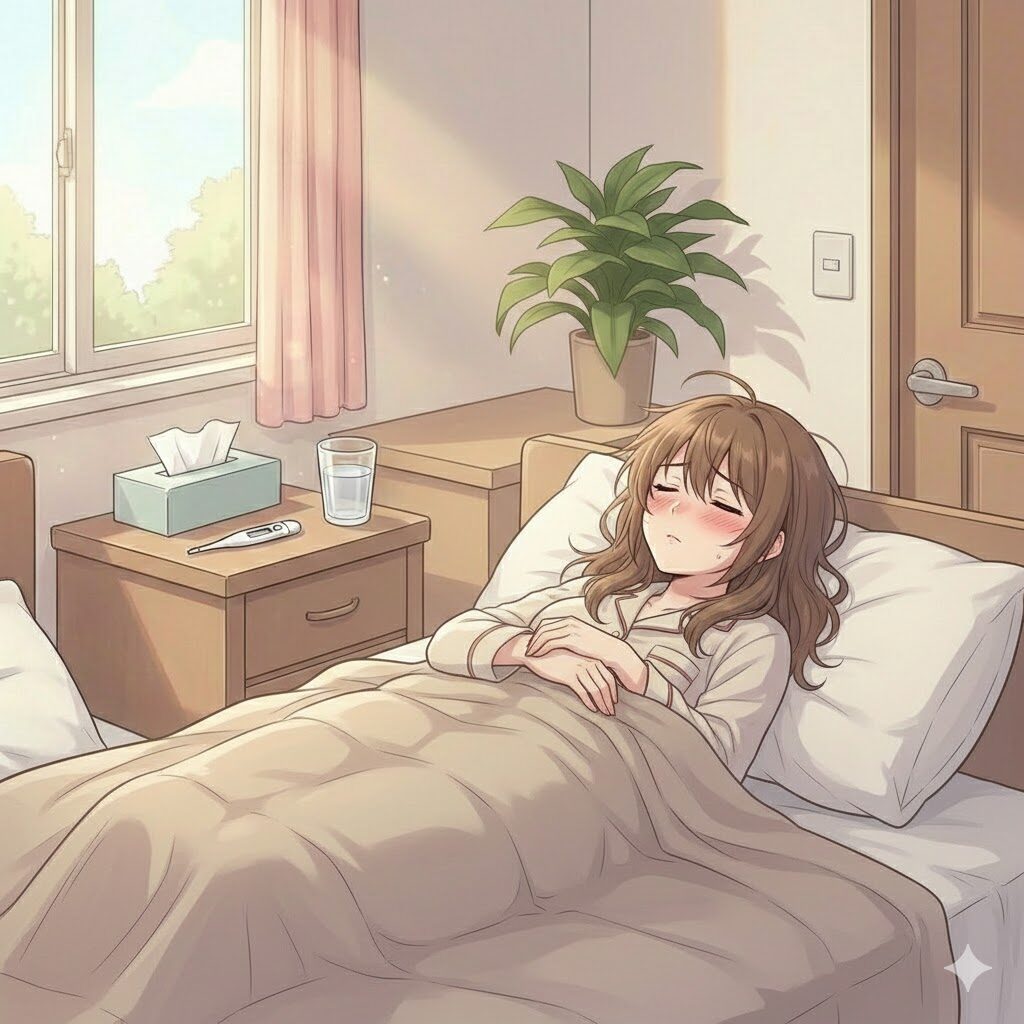 体調不良で休む看護師