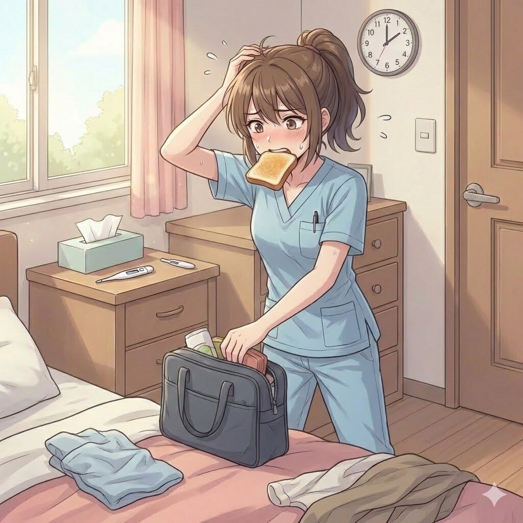 急いで支度する看護師