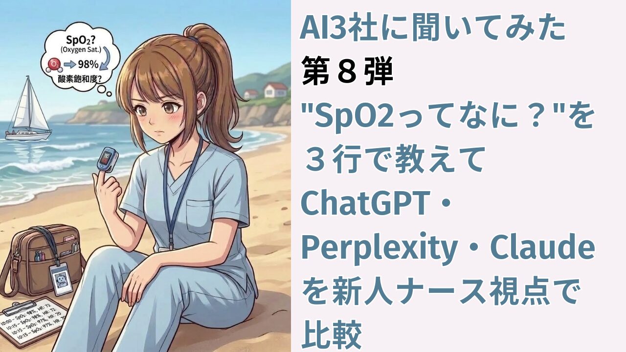 AI3社に聞いてみた　第８弾｜"SpO2ってなに？"を３行で教えて ChatGPT・Perplexity・Claudeを新人ナース視点で比較