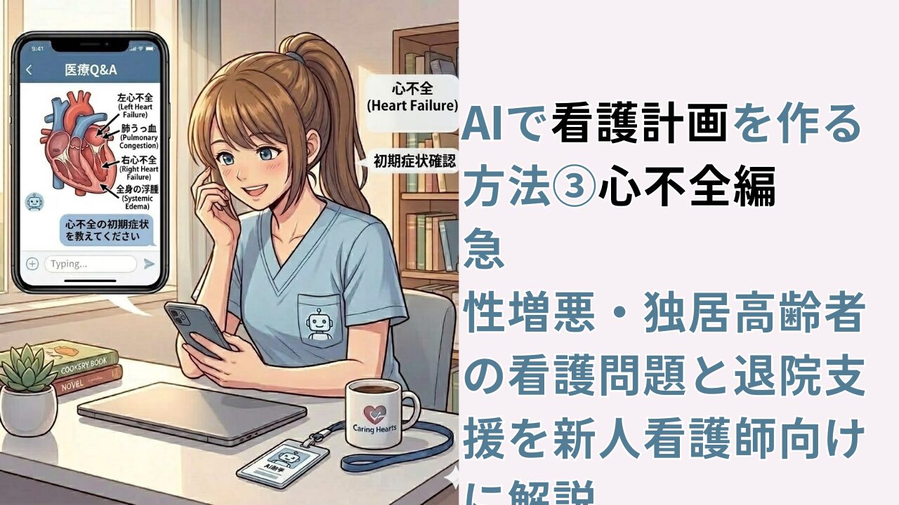 AIで看護計画を作る方法③心不全編｜急性増悪・独居高齢者の看護問題と退院支援を新人看護師向けに解説