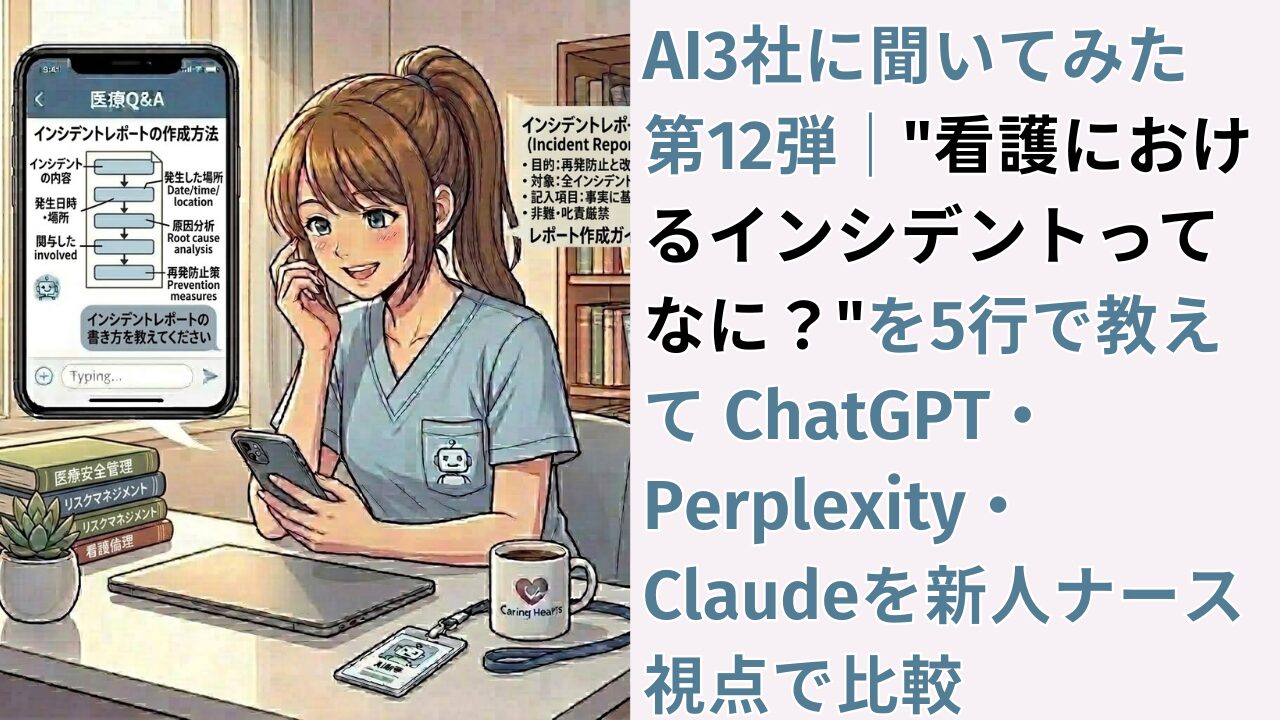 AI3社に聞いてみた 第12弾｜"看護におけるインシデントってなに？"を5行で教えて ChatGPT・Perplexity・Claudeを新人ナース視点で比較