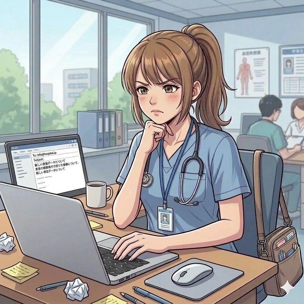 メールを考える看護師