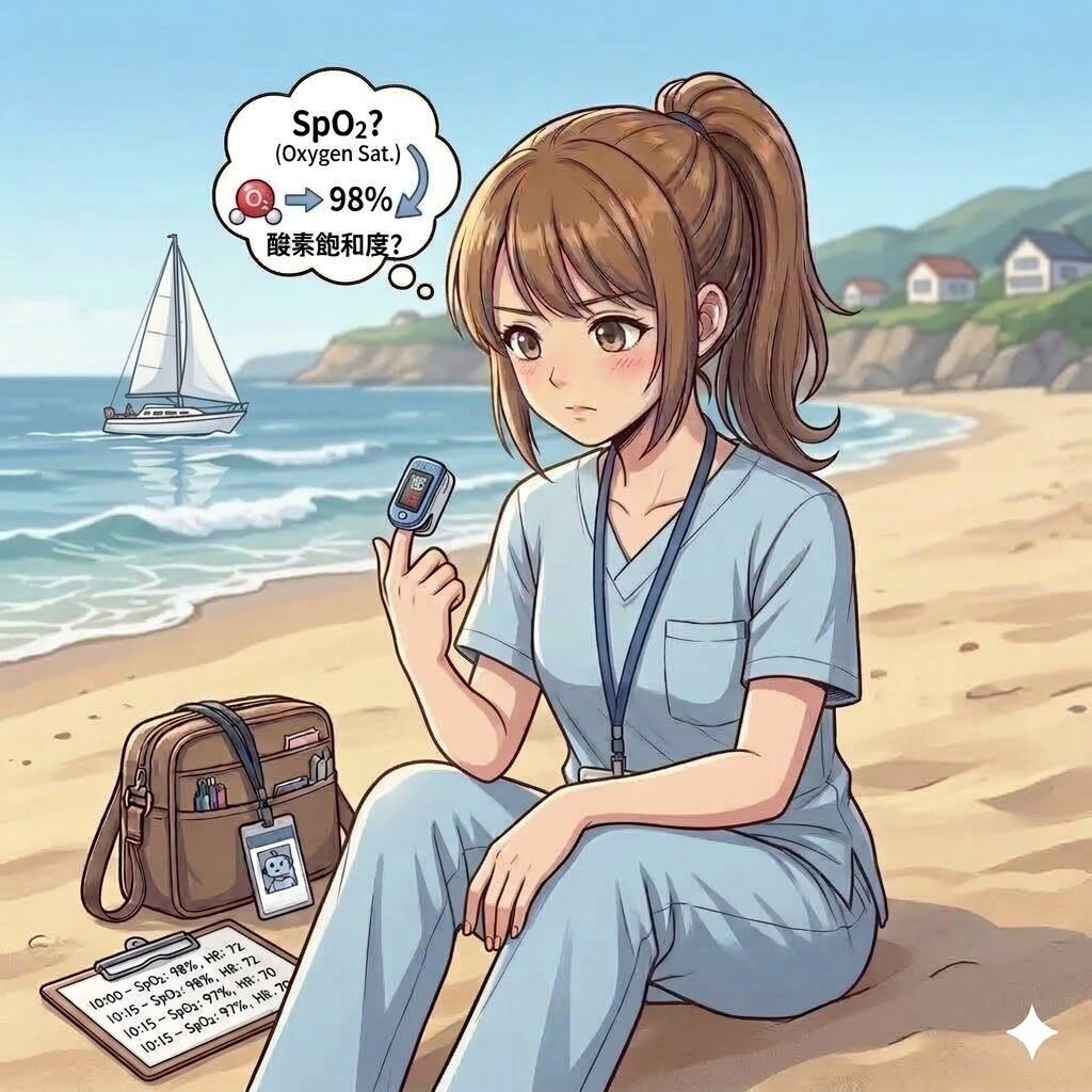 SpO2の測定をしている看護師