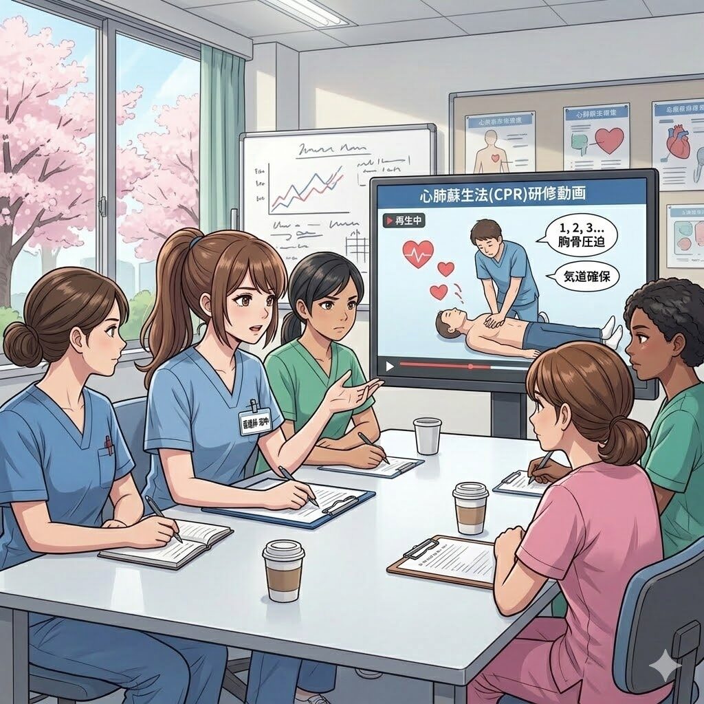 BLS研修を受けている看護師