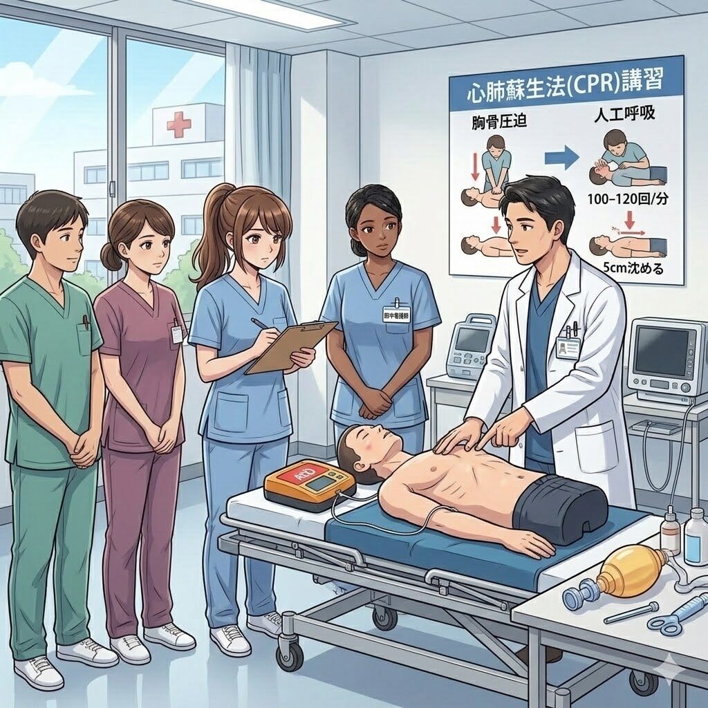 BLSを受ける新人看護師