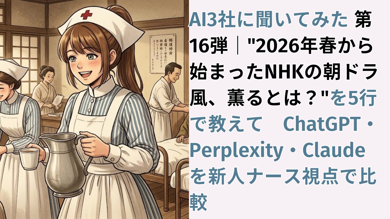 AI3社に聞いてみた 第16弾｜"2026年春から始まったNHKの朝ドラ　風、薫るとは？"を5行で教えて　ChatGPT・Perplexity・Claudeを新人ナース視点で比較