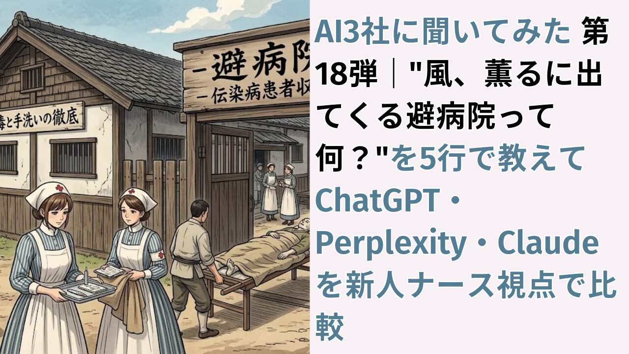 AI3社に聞いてみた 第18弾｜"風、薫るに出てくる避病院って何？"を5行で教えて　ChatGPT・Perplexity・Claudeを新人ナース視点で比較