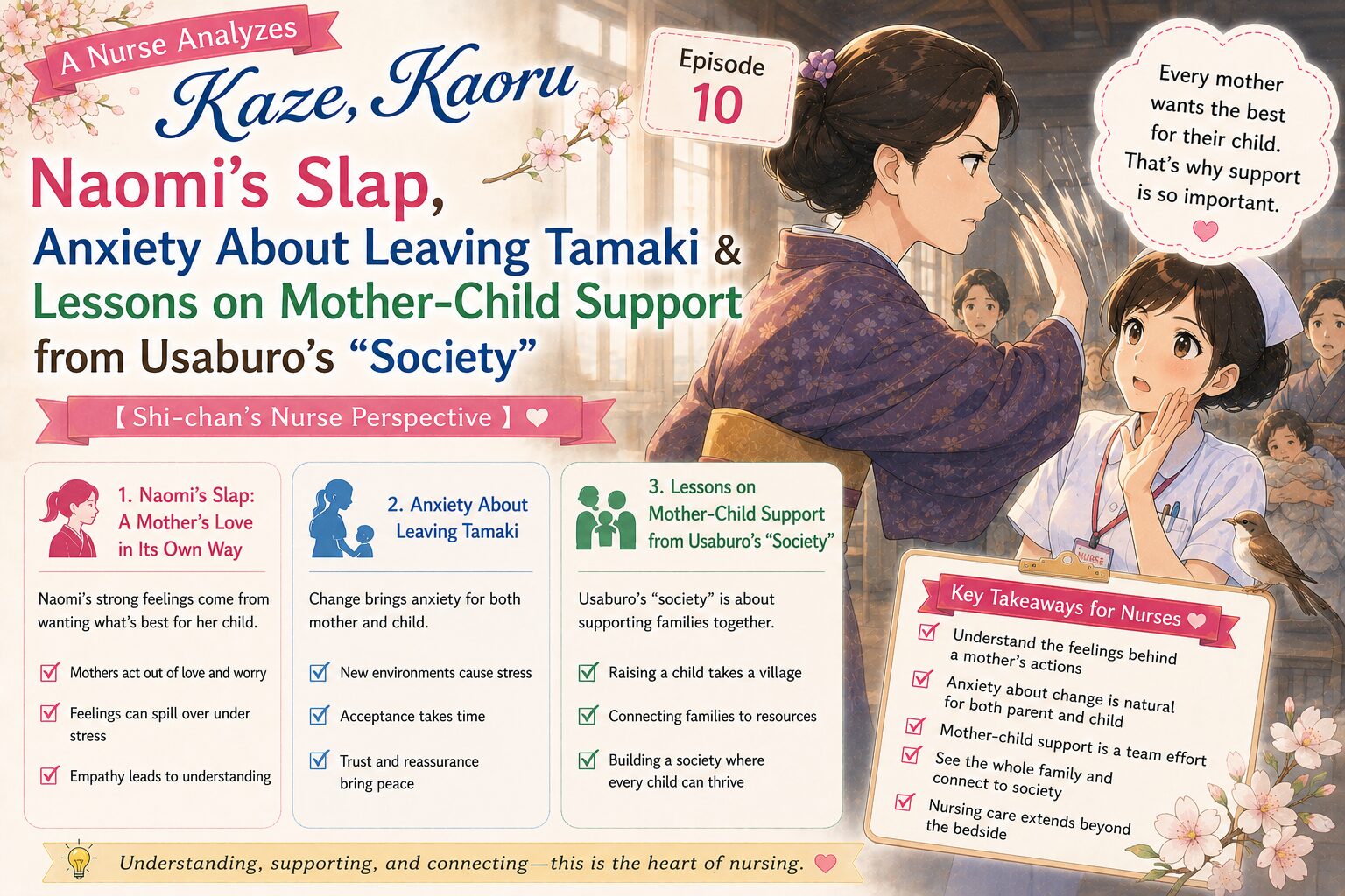 A Nurse Analyzes "Kaze, Kaoru" Episode 10: Naomi's Slap, Anxiety About Leaving Tamaki & Lessons on Mother-Child Support from Usaburo's "Society" [Shi-chan's Nurse Perspective]