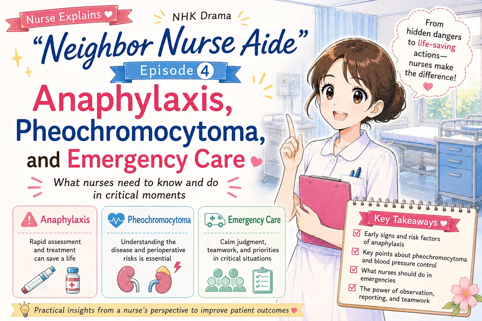 Neighbor Nurse Aide,Episode 4,nurse review,anaphylactic shock,pheochromocytoma,high-output heart failure,emergency nursing,PTSD,nursing education,critical care
