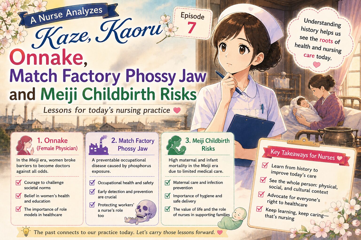 A Nurse Analyzes Kaze Kaoru Episode 7: Onnake, Match Factory Phossy Jaw and Meiji Childbirth Risks
