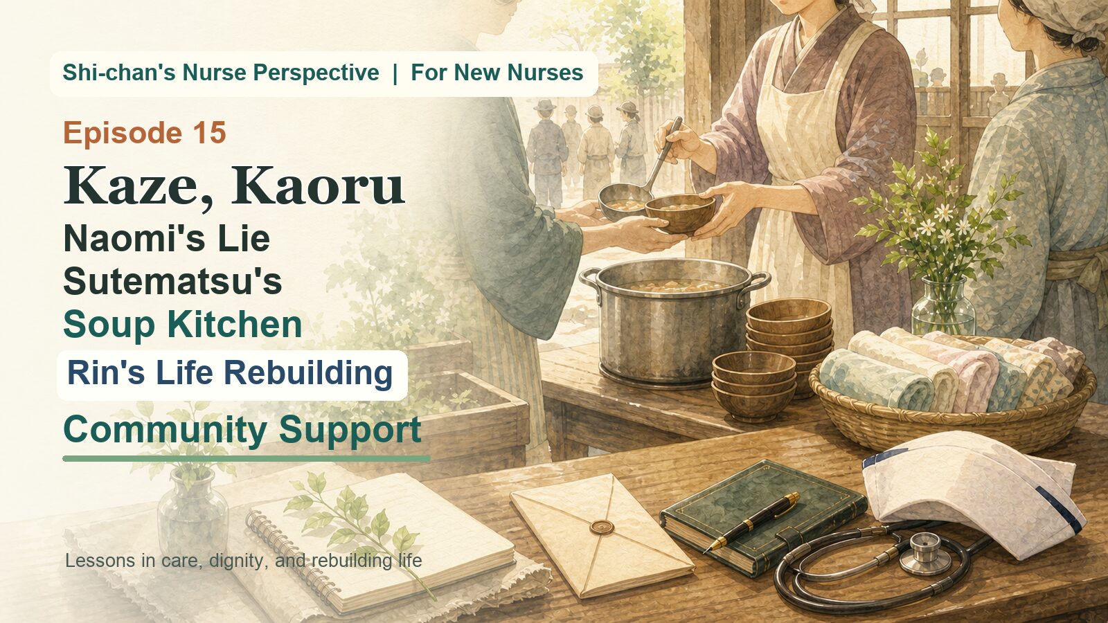 A Nurse Analyzes "Kaze, Kaoru" Episode 15: Naomi's Lie, Sutematsu's Soup Kitchen & Rin's Life Rebuilding — Lessons in Community Support [Shi-chan's Nurse Perspective]