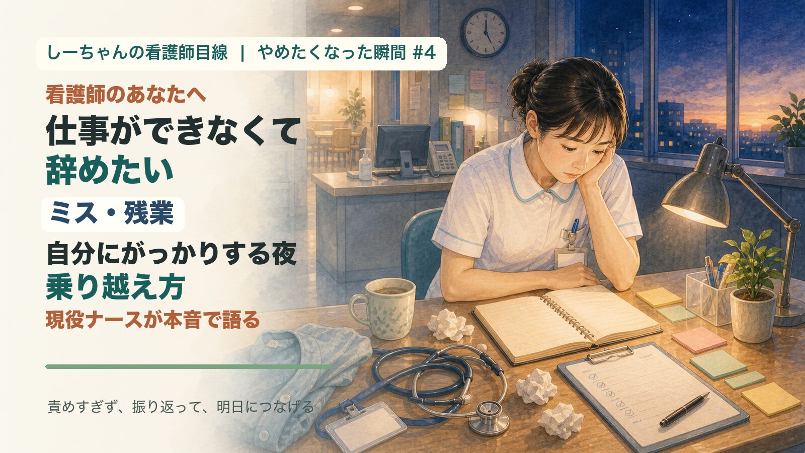 看護師「仕事ができなくて辞めたい」あなたへ｜ミス・残業・自分にがっかりする夜の乗り越え方【やめたくなった瞬間#4】