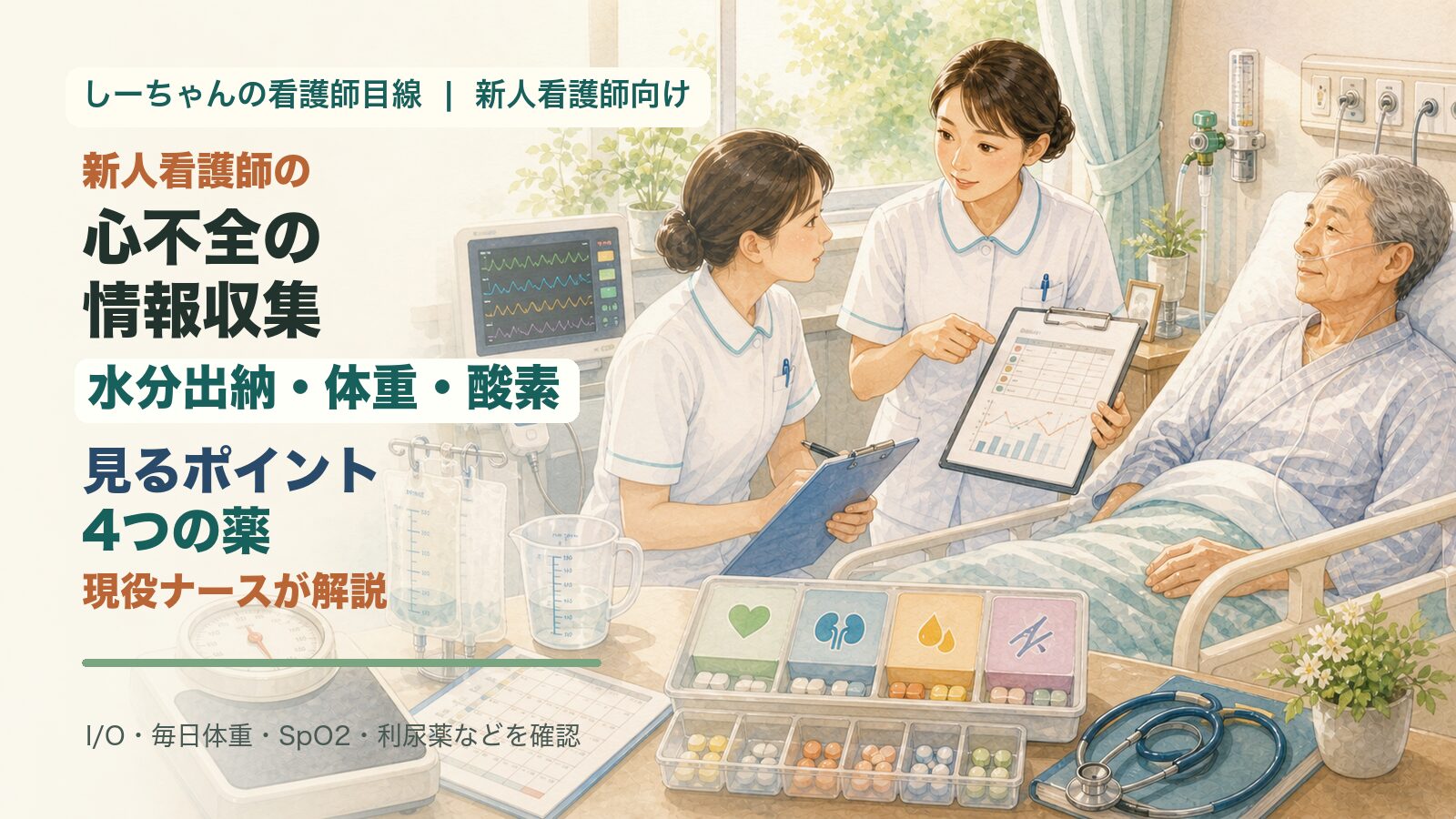 心不全の情報収集｜新人看護師が見る水分出納・体重・酸素と4つの薬を現役ナースが解説