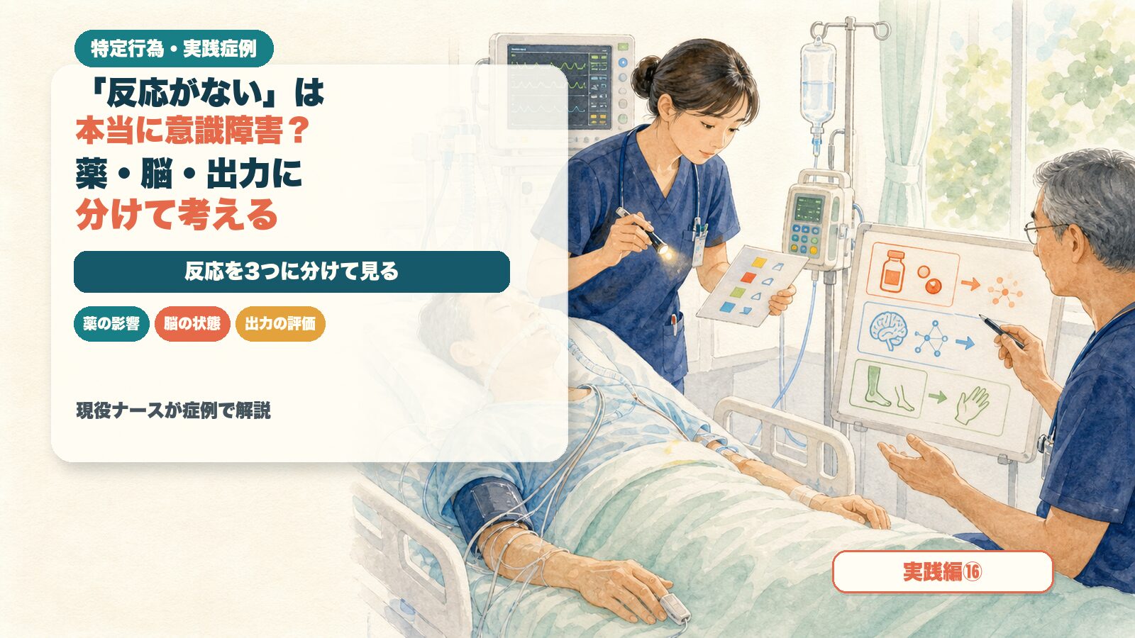 【実践編⑯】「反応がない」は本当に意識障害？｜薬・脳・出力に分けて考える｜特定行為の実践症例を現役ナースが解説
