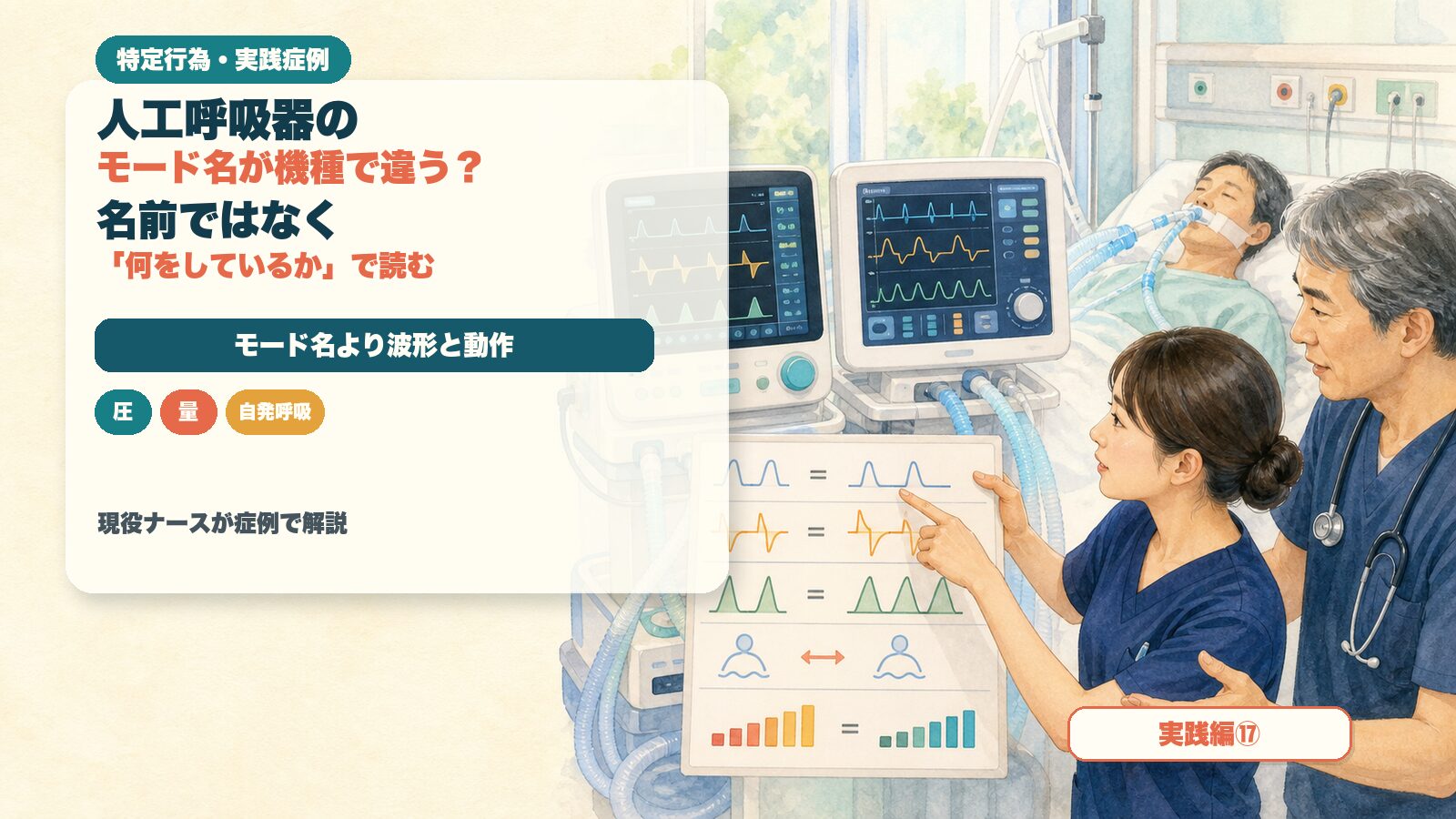 【実践編⑰】人工呼吸器のモード名が機種で違う？｜名前ではなく「何をしているか」で読む｜特定行為の実践症例を現役ナースが解説