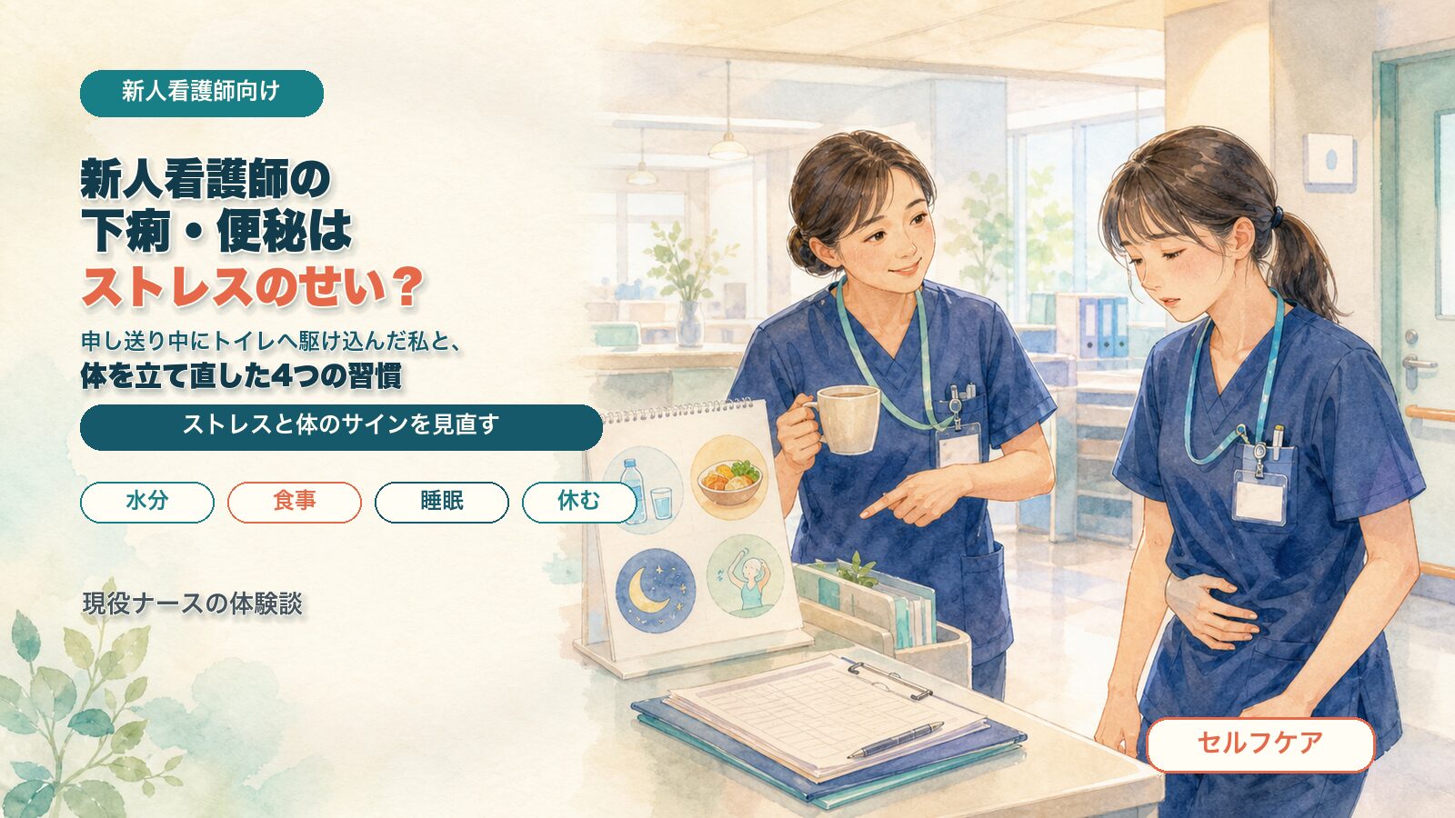 新人看護師の下痢・便秘はストレスのせい？｜申し送り中にトイレへ駆け込んだ私と、体を立て直した4つの習慣